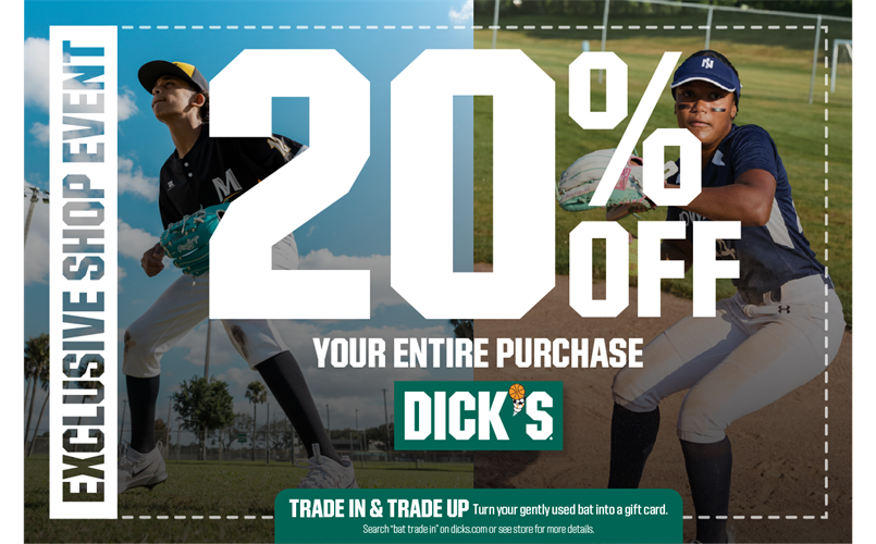 Dick's 20% off 3/27-3/30
